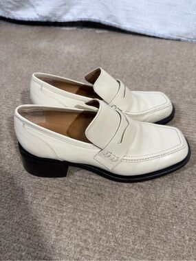 Maguire Italy Leather Chunky Loafers 38 Cream Square Toe Designer Minimalist
